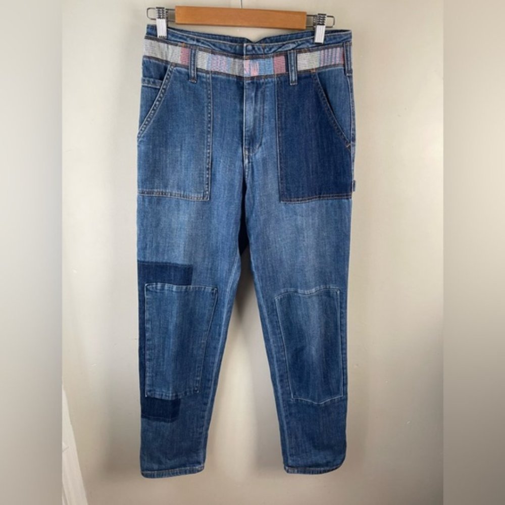 Anthropologie Patchwork Boyfriend Jeans in Medium Blue - Picture 2 of 15